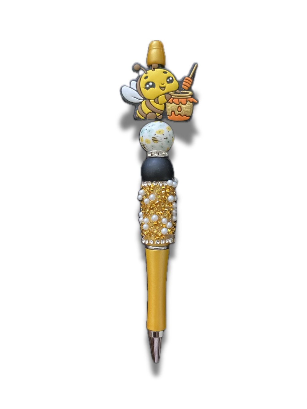 Yellow Bee Decorative Ballpoint Pen with Beaded Accent